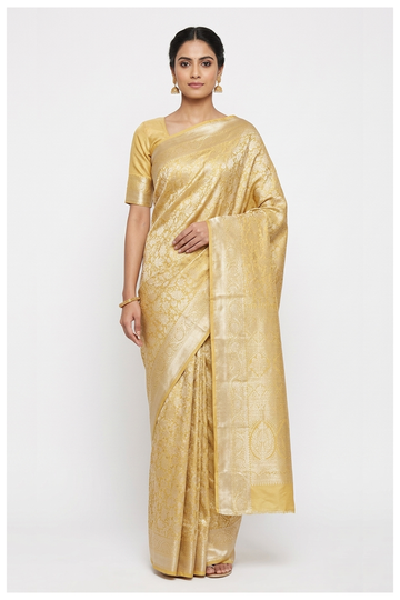 Yellow South Silk Saree With Weaving