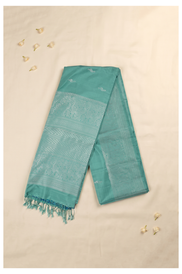Teal Banarasi Pure Silk Wedding Party Wear Saree