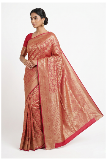 Red South Silk Saree With Weaving