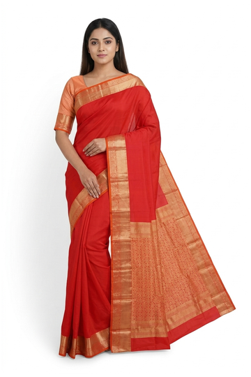 Vermillion Red Pure South Silk Wedding & Party Wear Saree