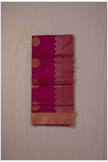 Elegant Magenta Pure Silk Saree With Zari Butta & Traditional Woven Border