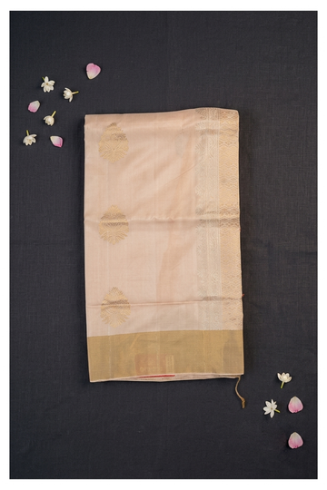 Elegant Ivory Pure Silk Saree With Floral Zari Butta & Traditional Woven Border