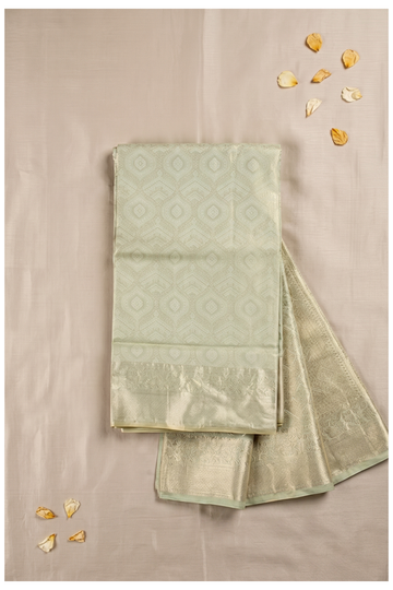 Pale Sage Green South Silk Pure Tissue Wedding & Party Wear Saree