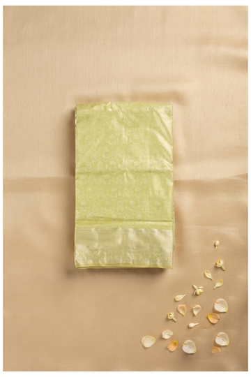 Pale Lime Green South Silk Pure Tissue Silk Wedding Party Wear