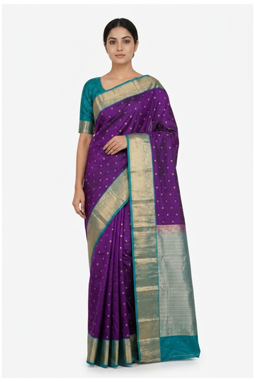 Regal Purple Pure Silk South Saree For Weddings & Parties