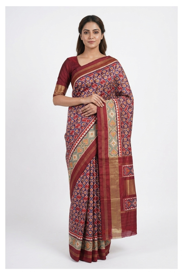 Maroon Pure Silk Patola Wedding & Party Wear Saree