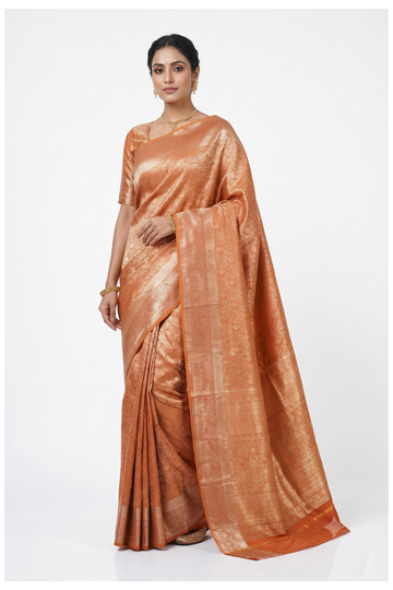 Copper Banarasi Silk Saree With Jaal Weaving