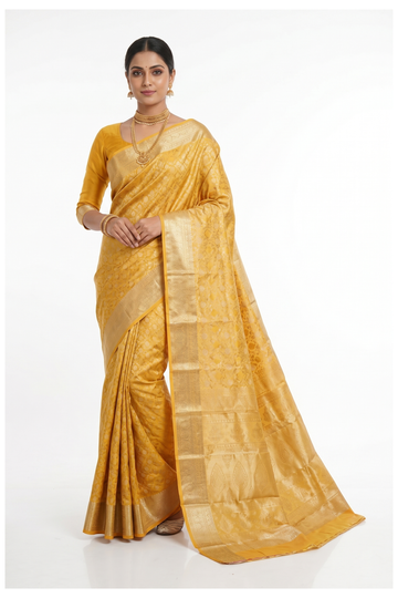 Mustard Haldi South Silk Saree In Art Silk With Weaving