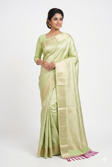 Pistachio Green Tissue South Silk Wedding & Party Wear Saree