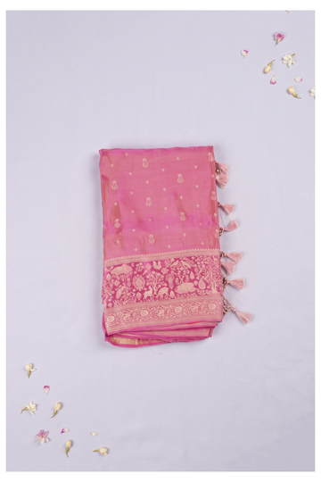 Rani Pink Banarasi Art Silk Wedding Party Saree