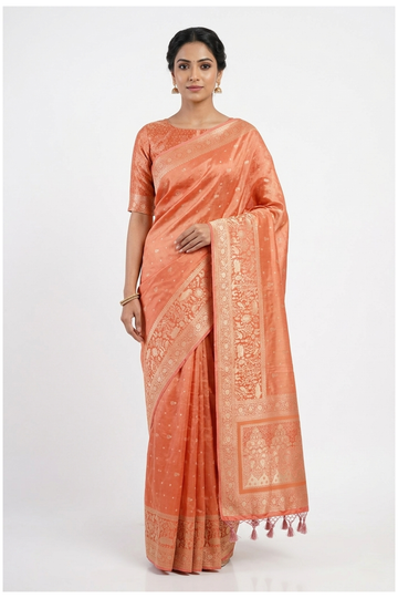 Coral Banarasi Art Silk Wedding Saree