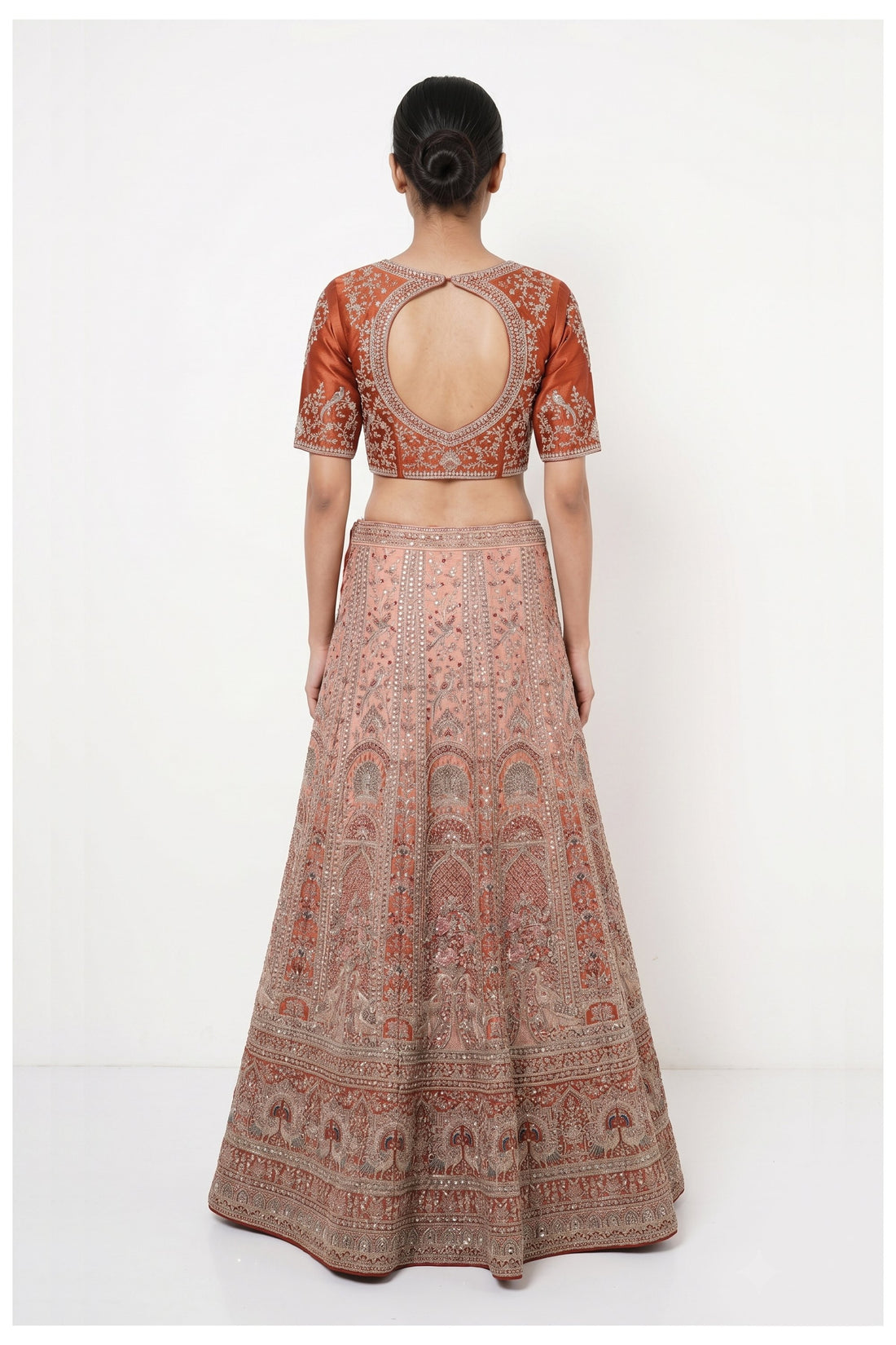 Rust Orange Embroidered Bridal Lehenga Choli With Net Dupatta