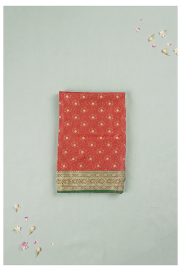 Coral Red Banarasi Art Silk Wedding Party Wear Saree