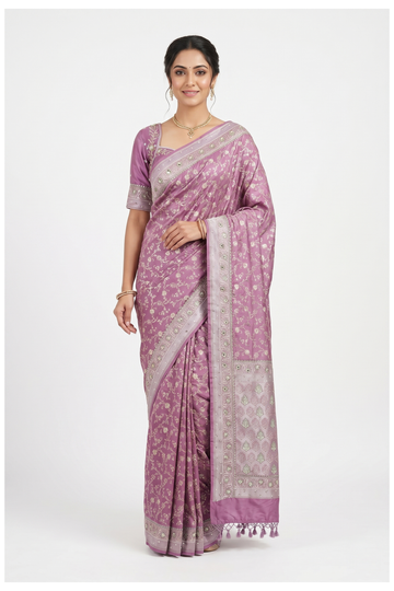 Orchid Purple Pure Silk Banarasi Wedding & Party Wear Saree
