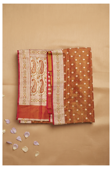Rust Banarasi Pure Silk Wedding & Party Wear Saree