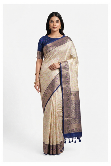 Ivory South Silk Art Silk Wedding Saree