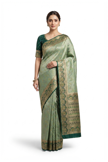 Sage Green South Art Silk Wedding & Party Wear Saree