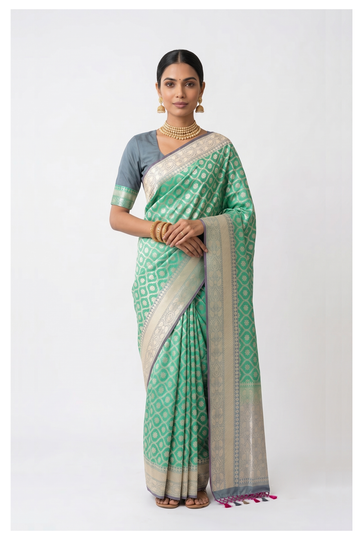 Sea Green Banarasi Art Silk Wedding Party Wear Saree