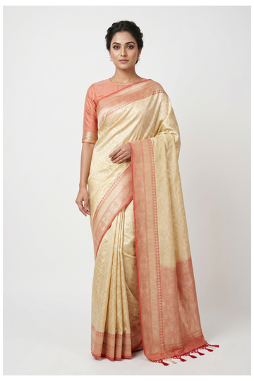 Ivory Banarasi Art Silk Wedding & Party Saree