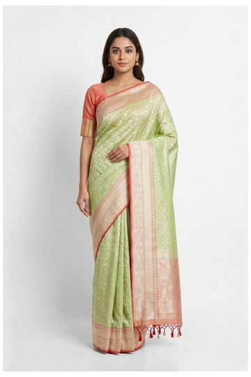 Pistachio Green Banarasi Art Silk Wedding Party Saree