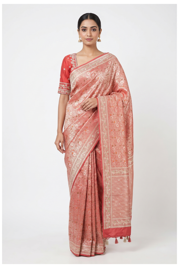Terracotta Red Pure Silk Banarasi Wedding & Party Wear Saree