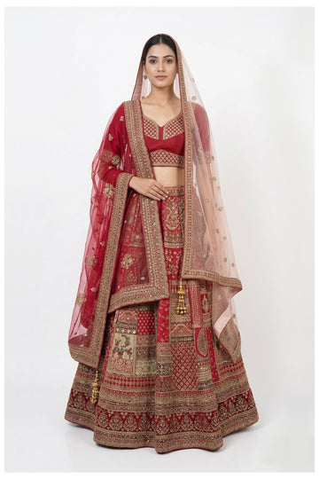 Royal Red Bridal Embroidered Lehenga Choli With Net Dupatta