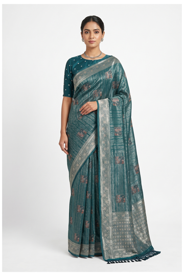 Dark Teal South Silk Tissue Art Silk Wedding & Partywear
