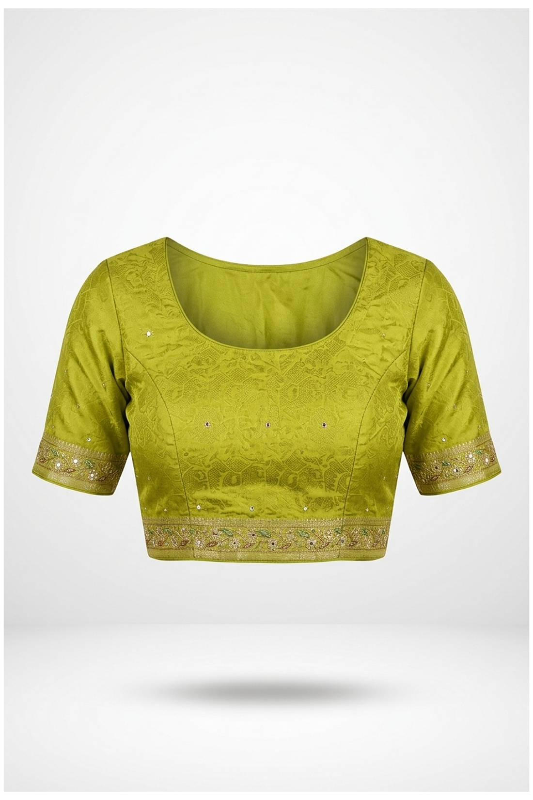 Glossy Lime Green Banarasi Silk Saree With Weaving
