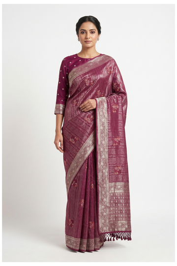 Wine Tissue Art Silk South Silk Wedding & Partywear