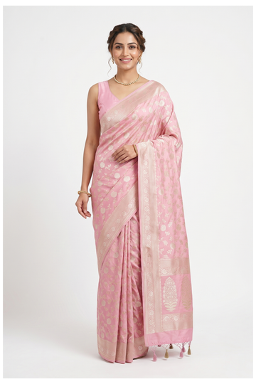 Rani Pink Banarasi Silk Saree With Weaving