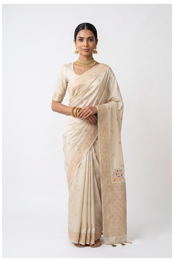 Ivory Banarasi Art Silk Wedding & Party Wear Saree