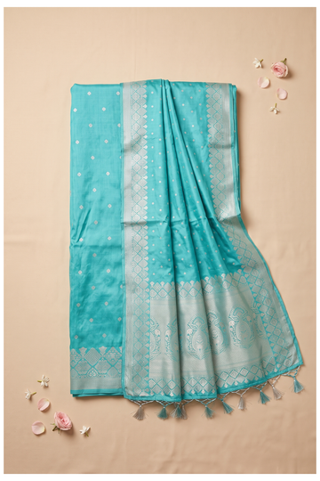Aqua Banarasi Art Silk Wedding And Party Wear Saree