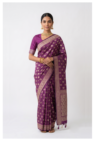 Wine Banarasi Art Silk Wedding & Party Wear Saree