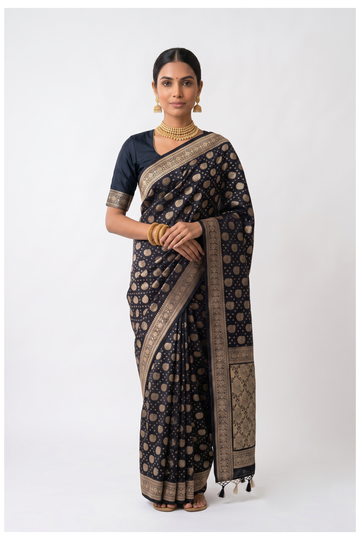 Black Banarasi Art Silk Wedding Party Wear Saree