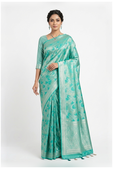 Teal Banarasi Art Silk Wedding & Party Wear Saree