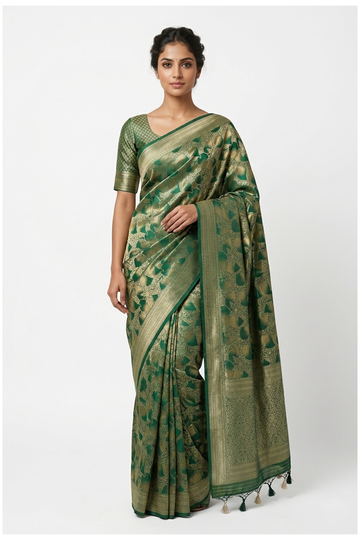 Bottle Green Banarasi Art Silk Wedding & Party Saree
