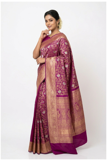 Magenta Pure Silk South Silk Wedding Wear Saree