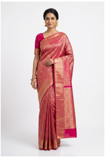 Rani Pink Pure Silk South Silk Wedding & Party Wear Saree
