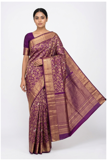 Deep Purple Pure Silk South Saree For Wedding And Party Wear