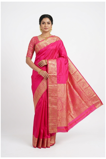 Rani Pink Banarasi Pure Silk Party Wear Saree