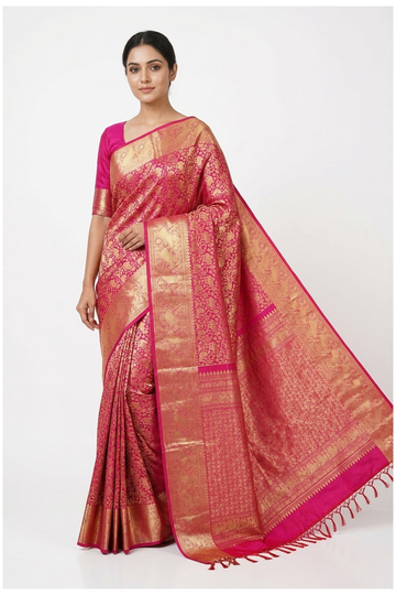 Rani Pink Pure South Silk Wedding Party Wear Saree