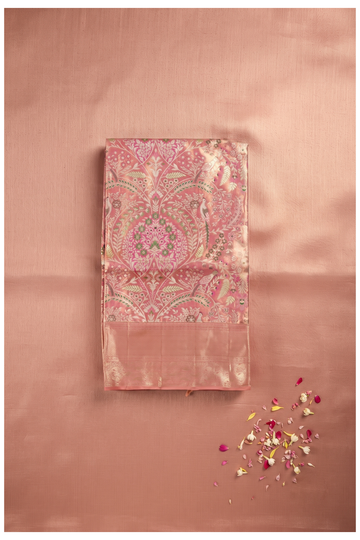 Champagne Peach Pure Silk South Wedding Saree