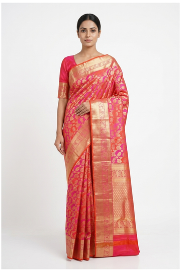 Coral Pure South Silk Wedding & Party Wear Saree
