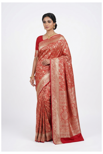 Red South Silk Saree With Jaal Weaving