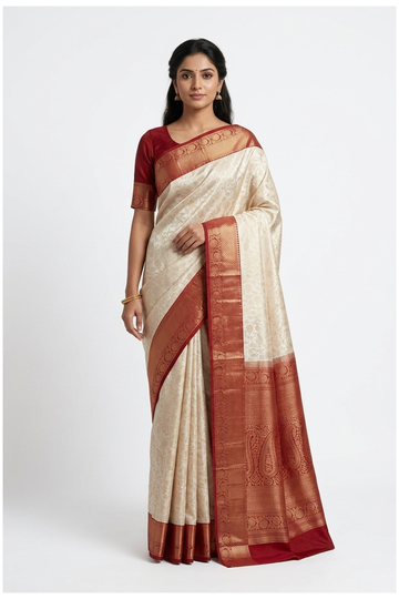 Ivory Pure Silk South Silk Wedding & Party Wear