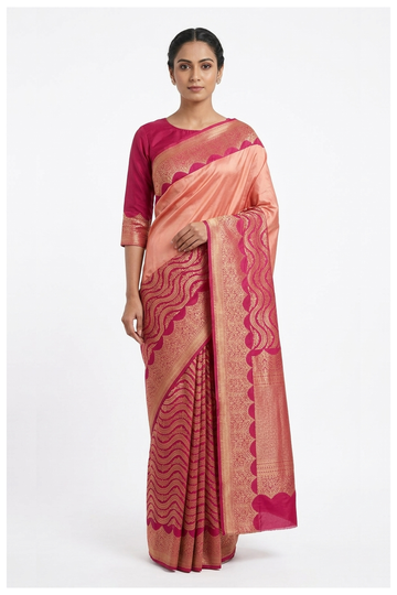 Peach South Silk Saree With Jaal Weaving