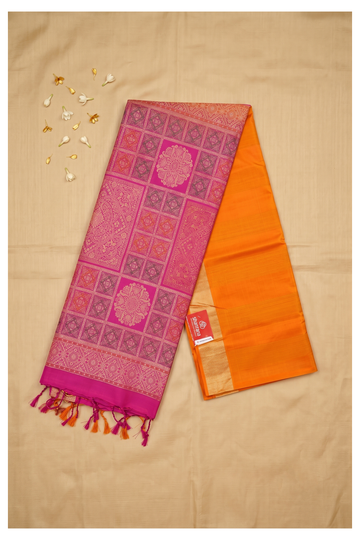 Vibrant Orange Banarasi Pure Silk Wedding Party Wear Saree