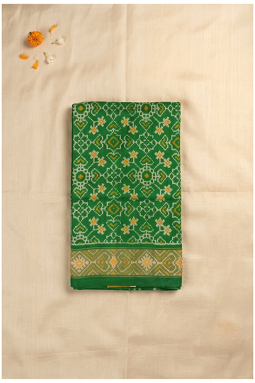 Emerald Green Patola Inspired Pure Silk Designer Saree