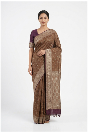 Russet Pure Silk Banarasi Wedding & Party Wear Saree