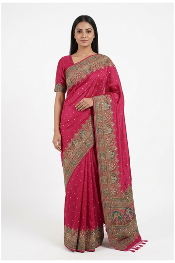 Violet Red  Banarasi Pure Silk Wedding & Party Wear Saree